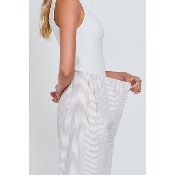 Apero Label Myra Cotton Maternity Stripe Barrel Leg Pant - M - White / Beige - Picture 6 of 6